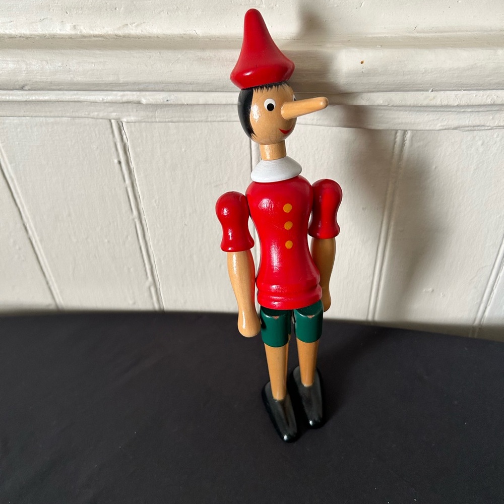 Vintage 10”  HandPainted  Wooden Articulated Pinocchio Doll From Italy